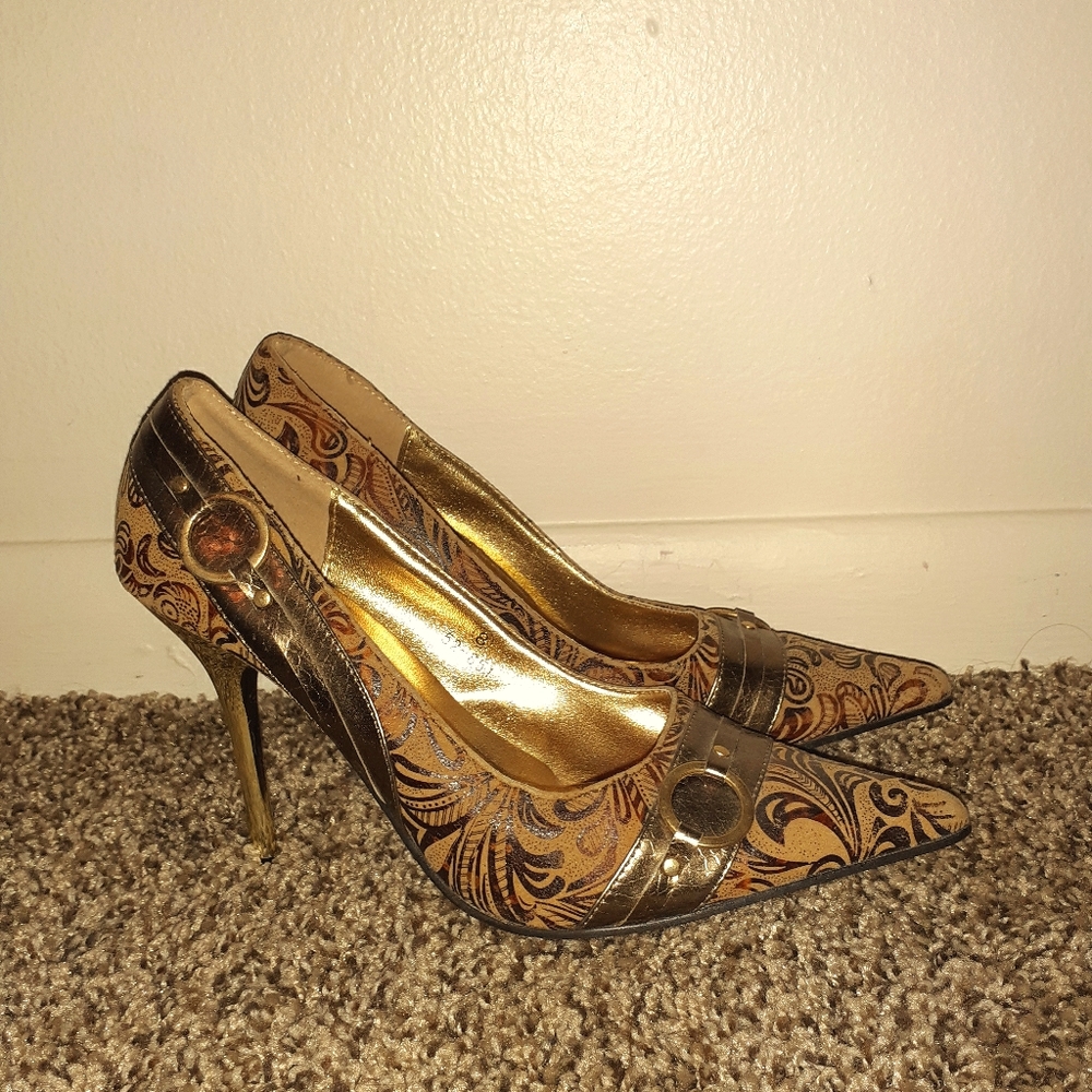 Gold and Brown pumps